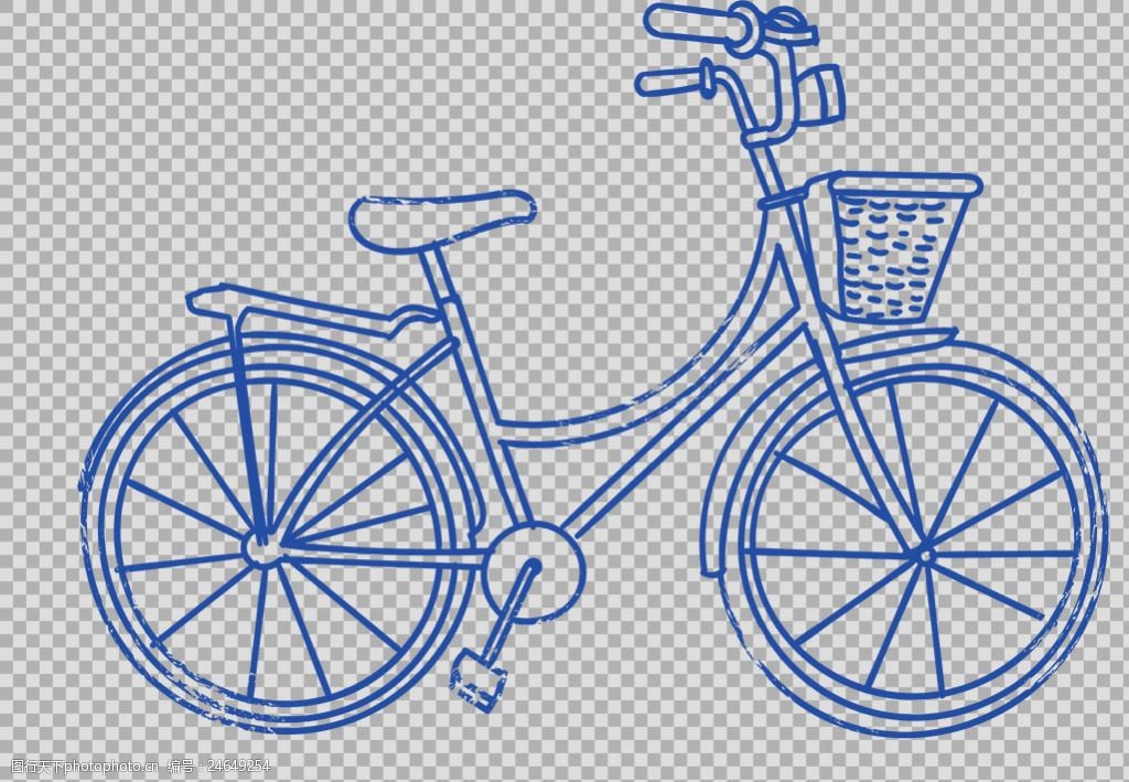 蓝色手绘自行车插画免抠png透明图层素材