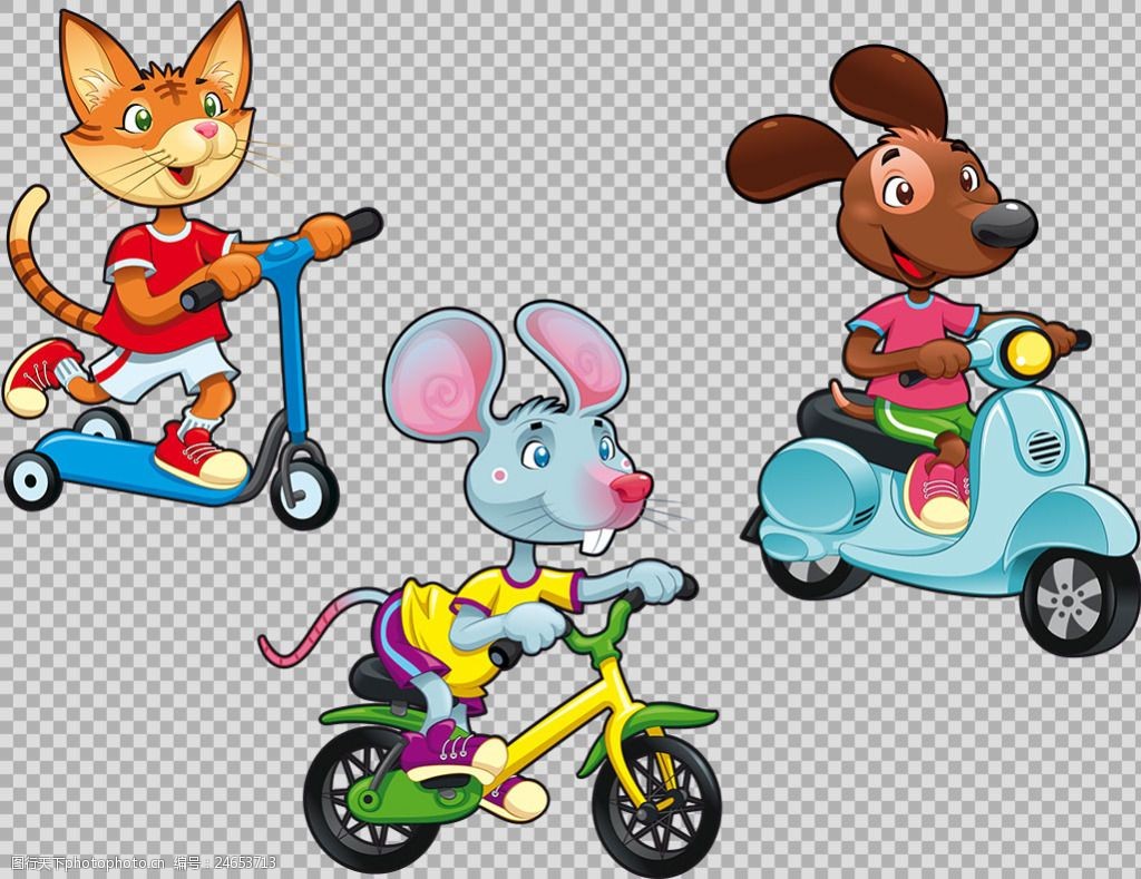 卡通动物骑自行车插画免抠png图层素材