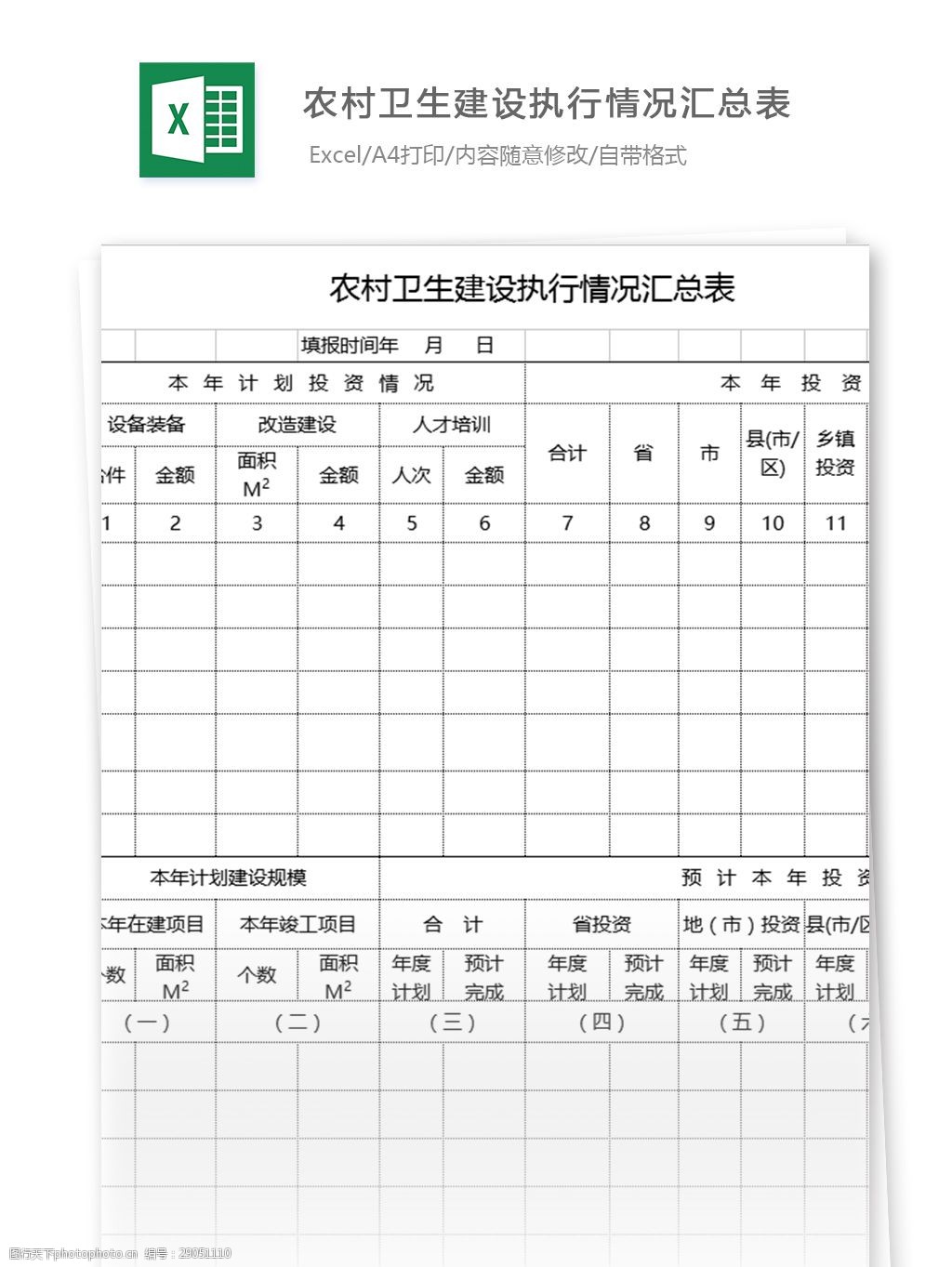 农村卫生建设执行情况汇总表excel表格