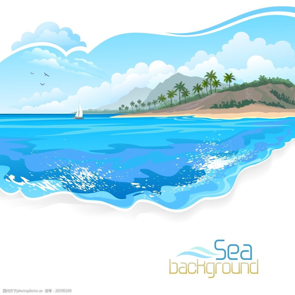 关键词:海滨美丽风景插画 大海 蓝天 白云 海洋 海滨 美丽 风景 插画
