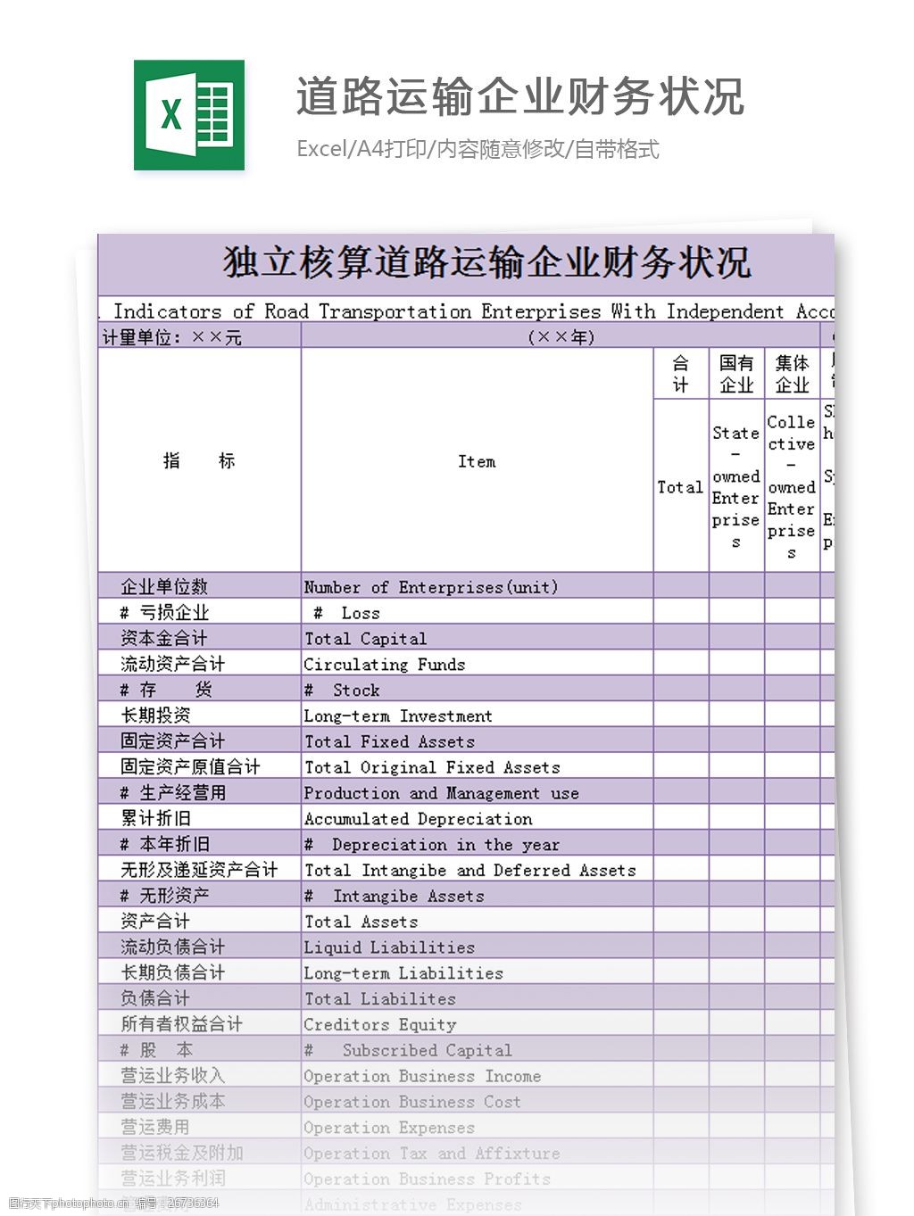 道路运输企业财务状况excel模板