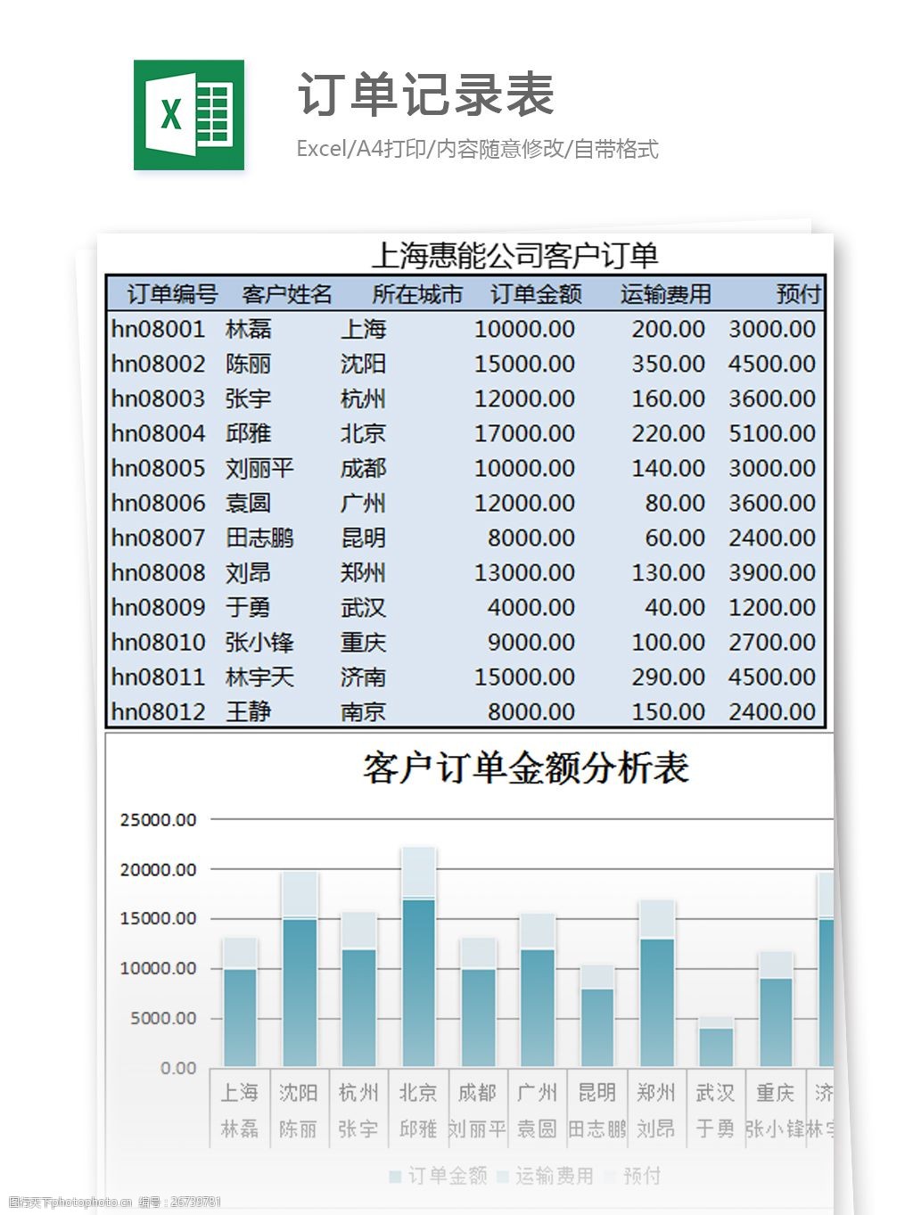 订单记录表excel模板表格