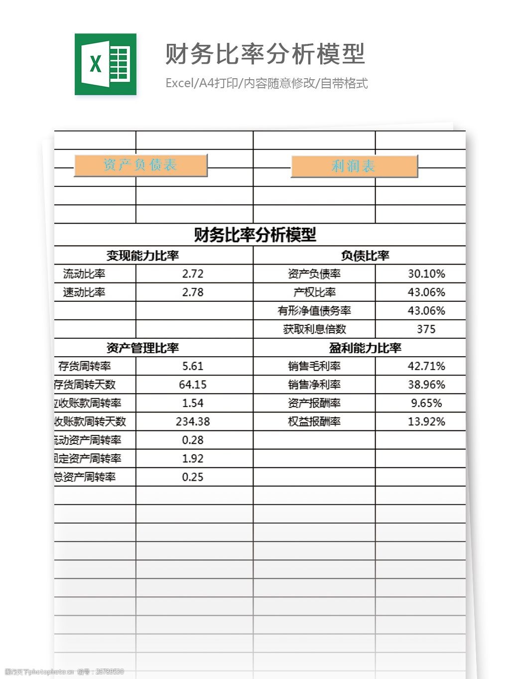 财务比率分析模型excel模板表格