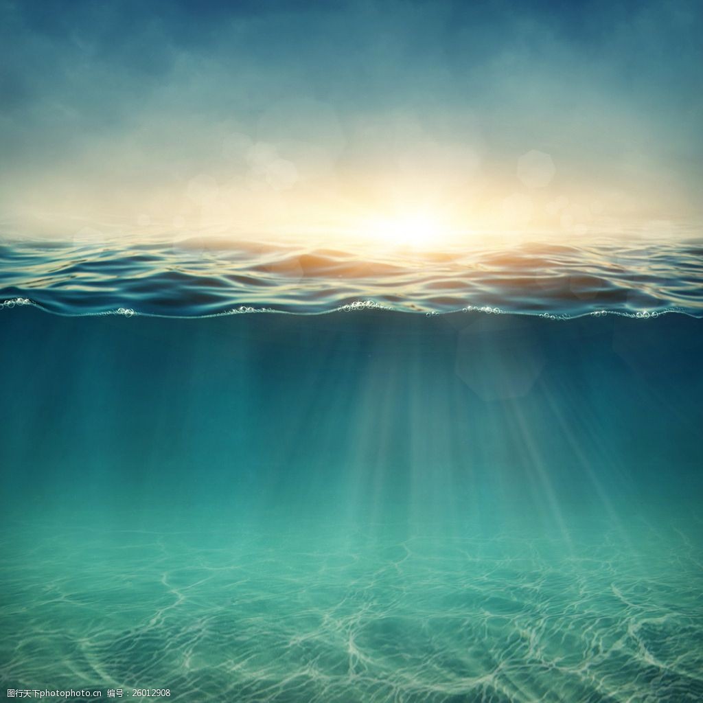梦幻蓝色大海阳光背景 蓝色大海 清澈 海水 深海 阳光 波浪 保护海洋