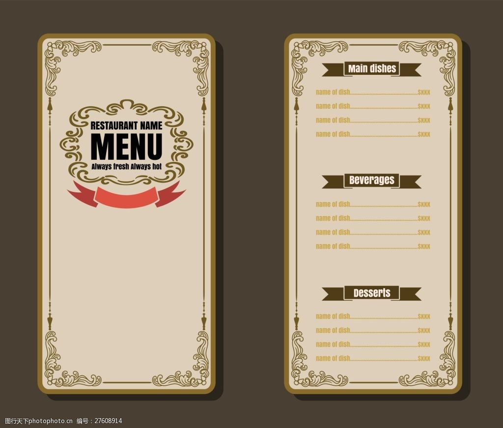 时尚西餐美食餐馆菜单展示eps素材图片-图行天下图库