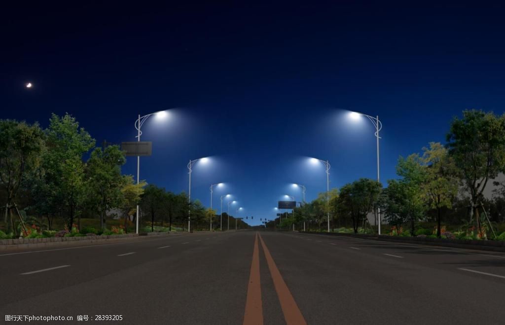 树 天空 车 建筑 楼 道路 灯光 玻璃 园林 路灯 psd道路夜景亮化