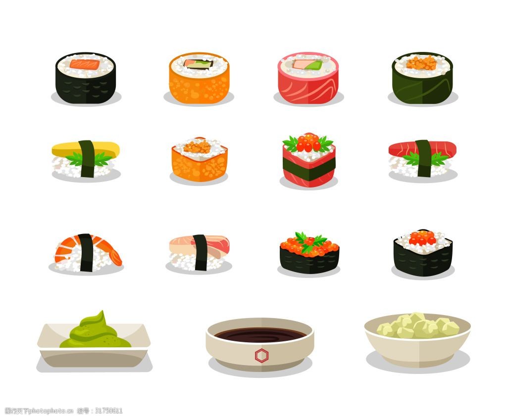 好吃的日本料理寿司矢量图