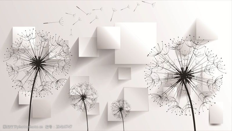 3d立体方块简约现代蒲公英背景墙