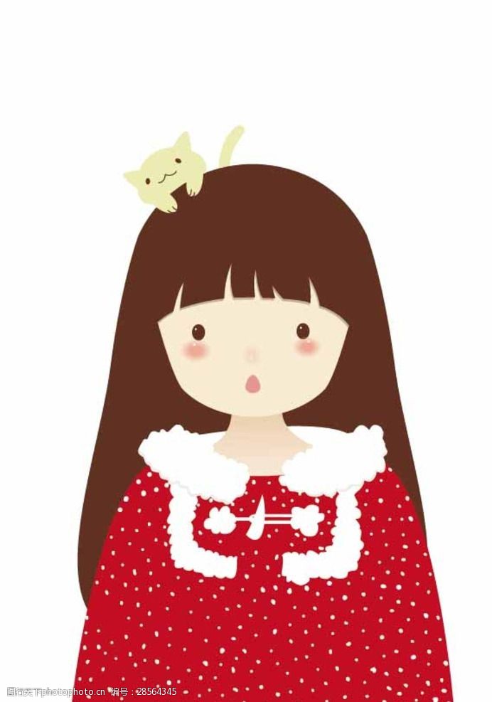 可爱的卡通红衣小女孩
