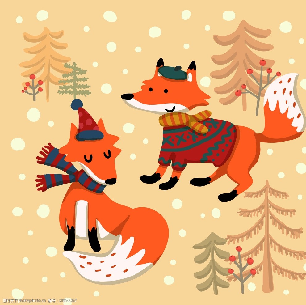 冬季卡通狐狸插图