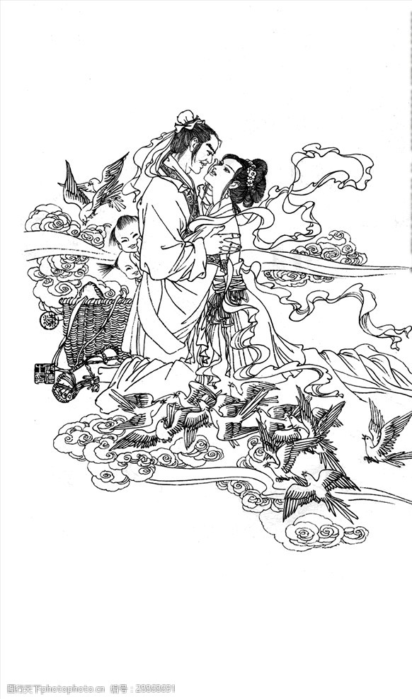 关键词:七夕董永和七仙女 鹊桥相会 简笔画 董永 牛郎织女 七夕 设计