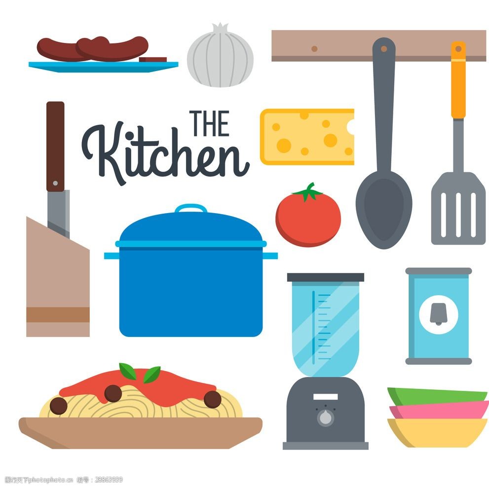 关键词:手绘厨房用具 食品 餐厅 厨师 工具 烹调 木制 餐具 美食