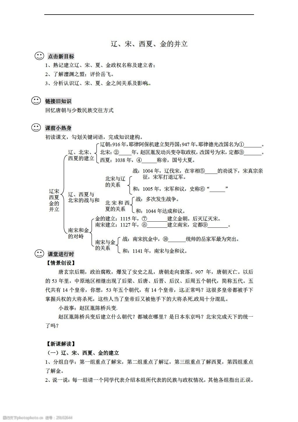 [七年级下册历史]辽宋西夏金的并立导学案