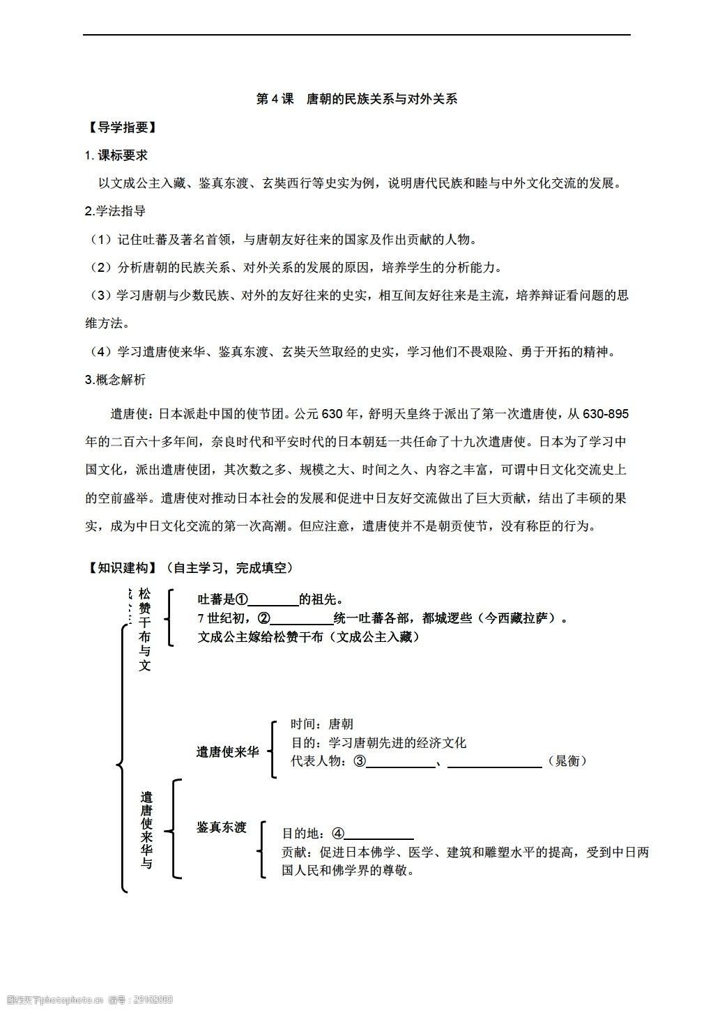 [七年级下册历史]第4课唐朝的民族关系与对外关系导学案(无答案)