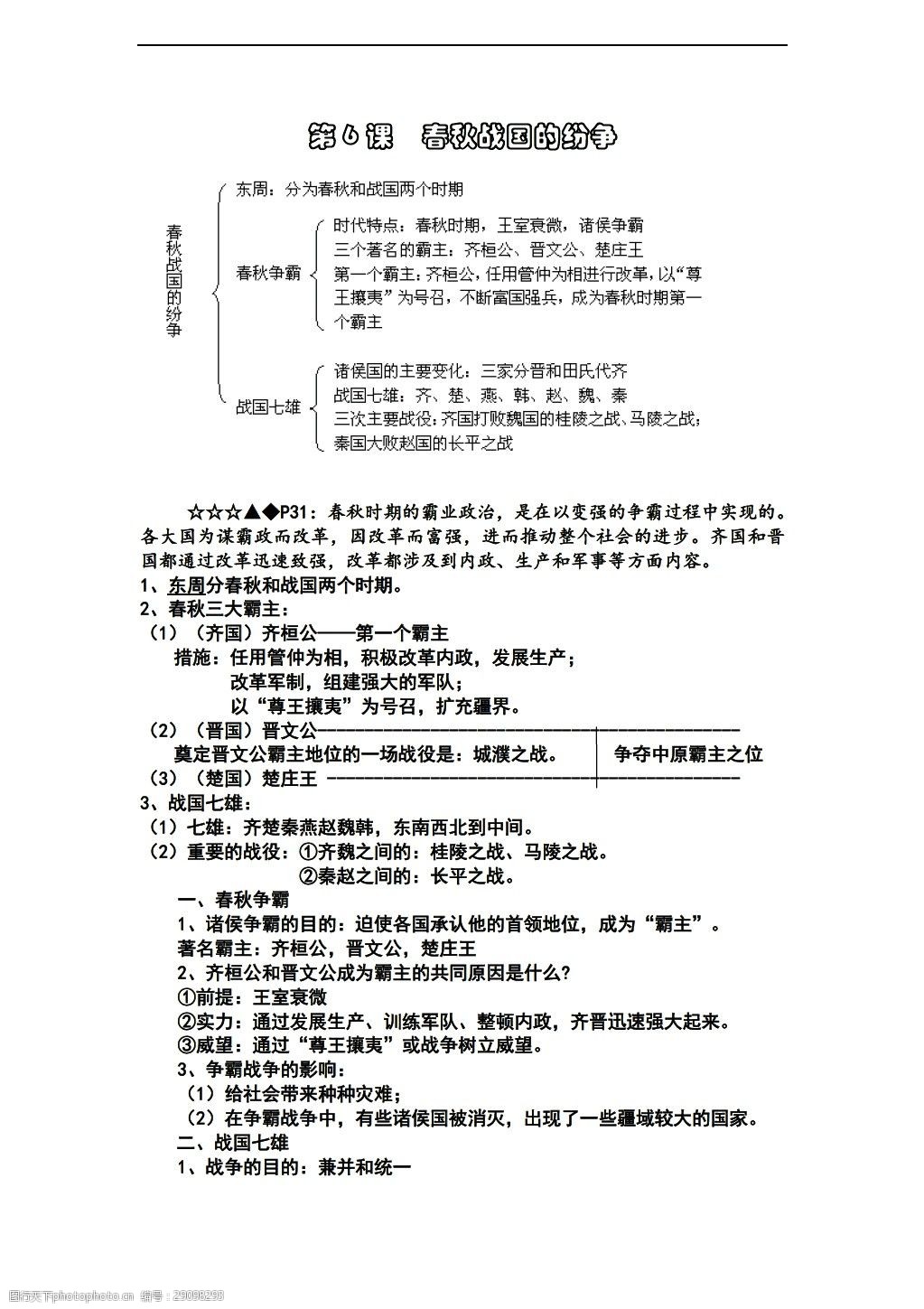 [七年级上册历史]七年级上册第6课春秋战国的纷争学案