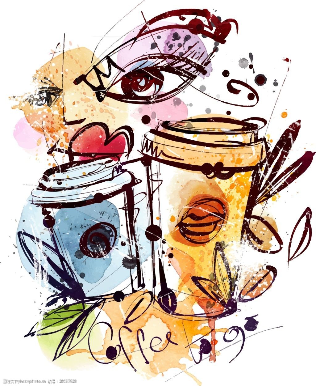 关键词:涂鸦咖啡杯子插画 艺术 时尚 手绘 涂鸦 咖啡 杯子 插画 咖啡