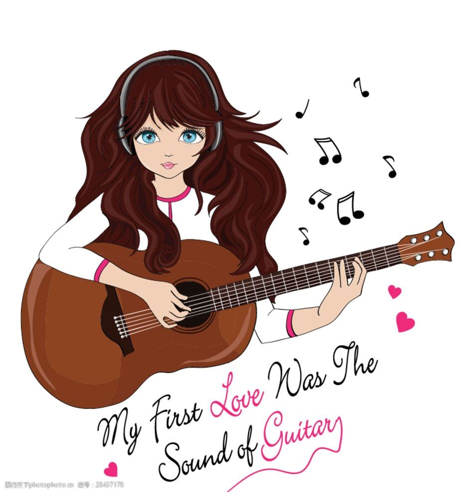 矢量弹吉他的女孩 矢量 弹吉他 吉他 女孩 长发 音乐 设计 动漫动画