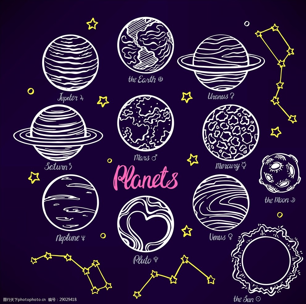 宇宙星空星座星球矢量图下载
