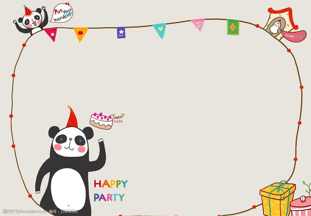卡通熊猫花纹边框素材