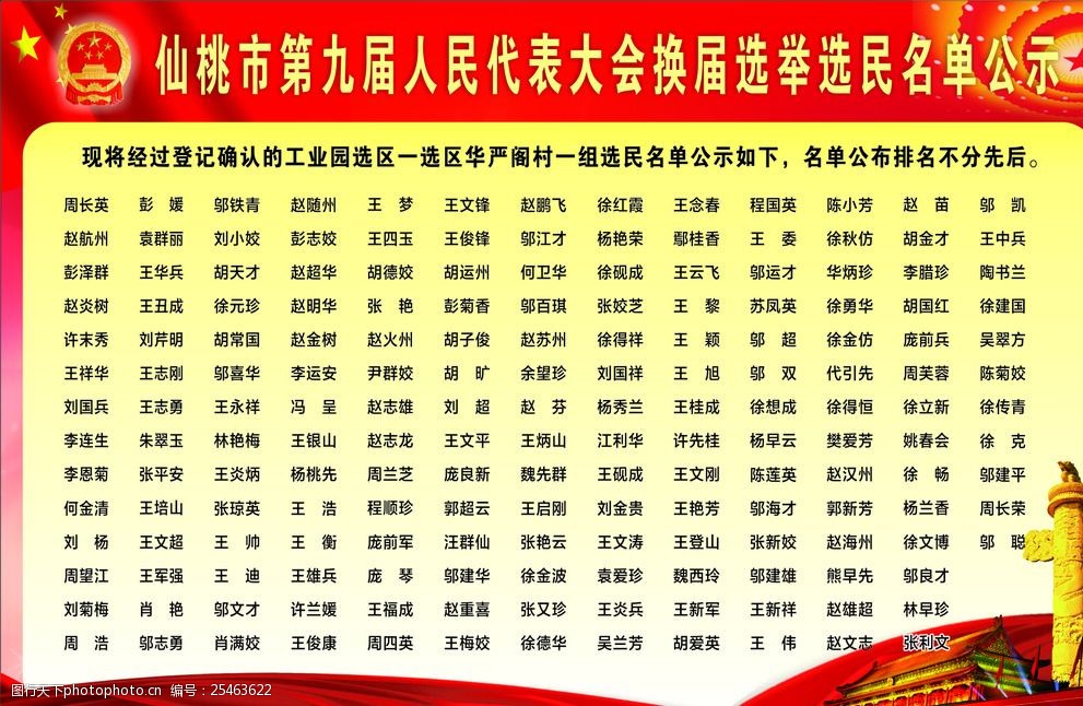 第九届人大选举选民名单公示