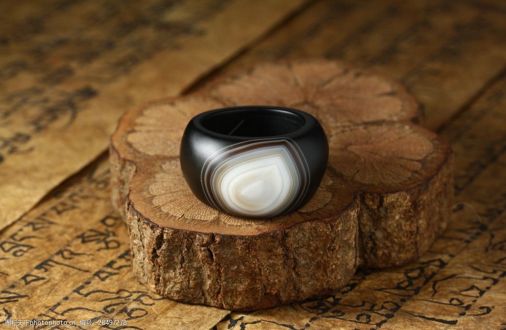 黑白一线药师玛瑙磨砂面扳指戒指