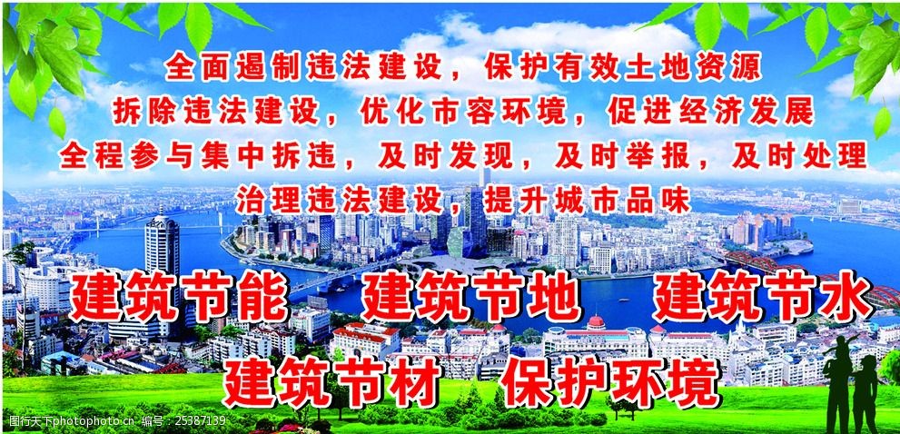 建筑节能 建筑节地 建筑节水 建筑节材 保护环境 工地标语 设计 广告
