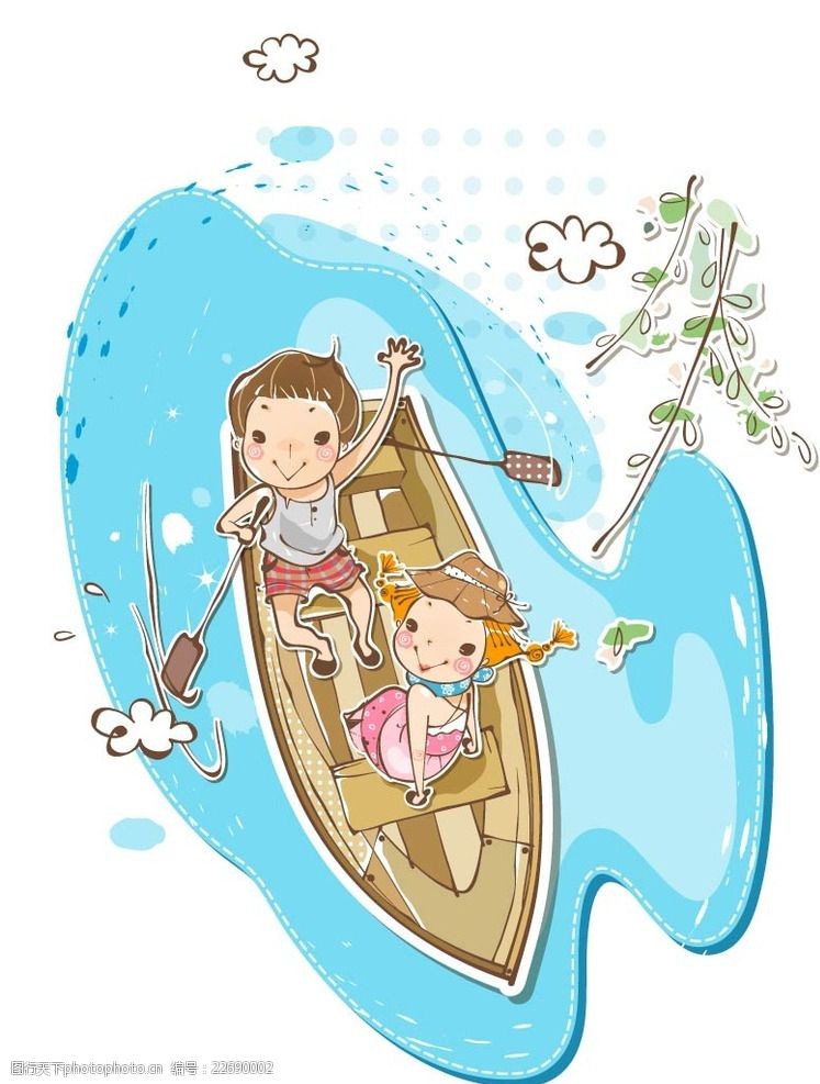 卡通划船人物素材