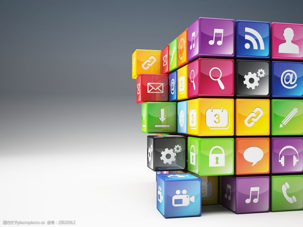 多维数据体组成的立体魔方画面图片图片-图行天下图库