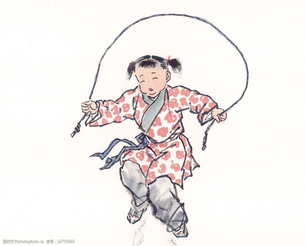 关键词:跳绳的孩子图片素材 水彩画 水彩 画 水墨画 古代人物 小孩