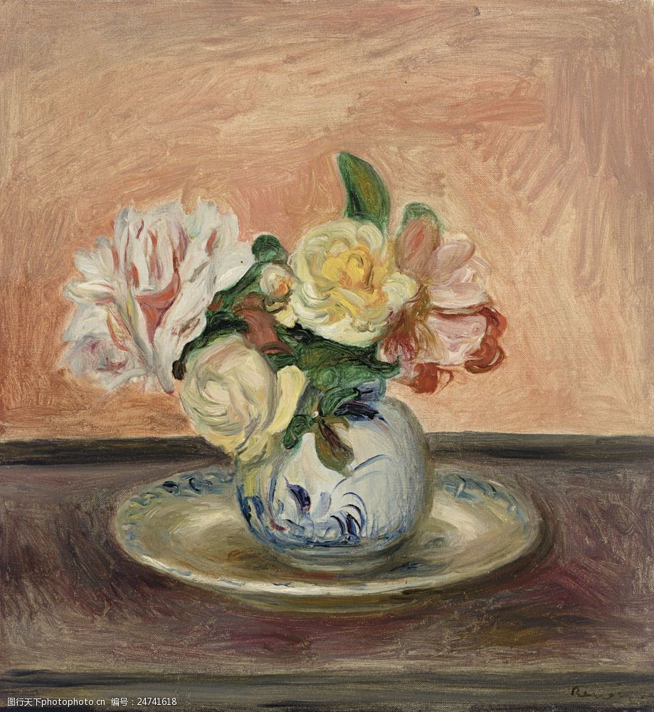 瓷器花瓶花朵静物油画图片