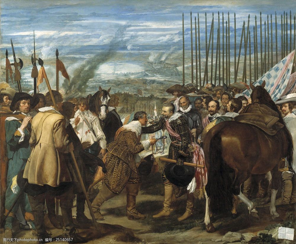 拿着兵器的士兵和战马旁的将军图片