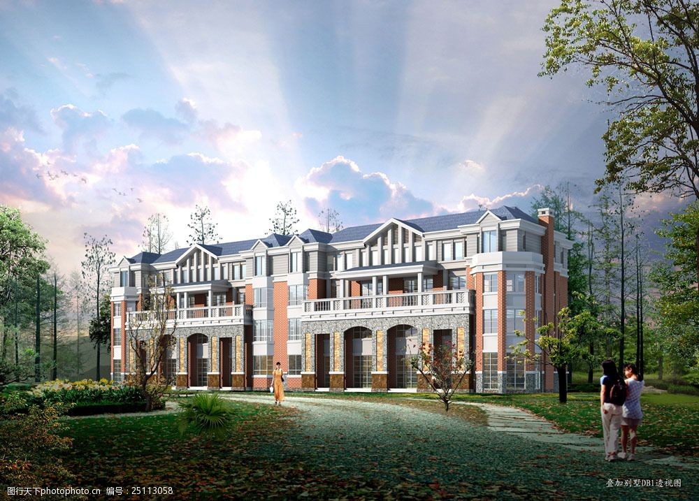 叠加别墅建筑透视图片