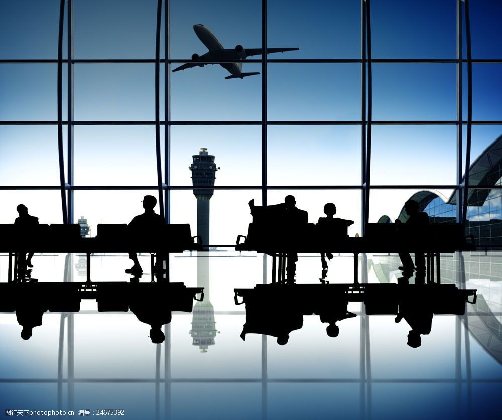 候机室里的职业人物剪影图片