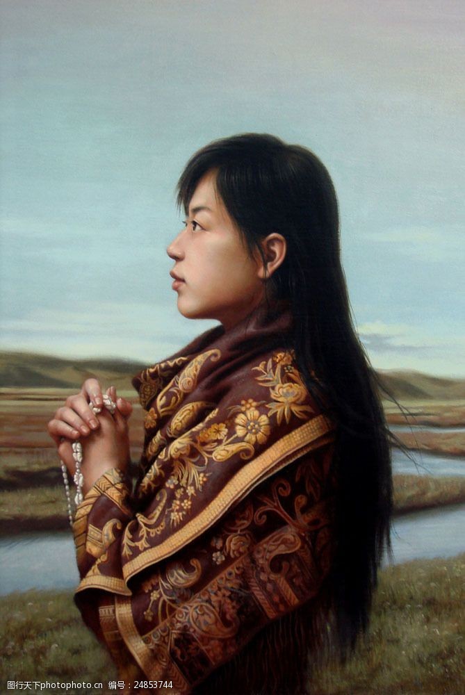 户外美女写生油画图片