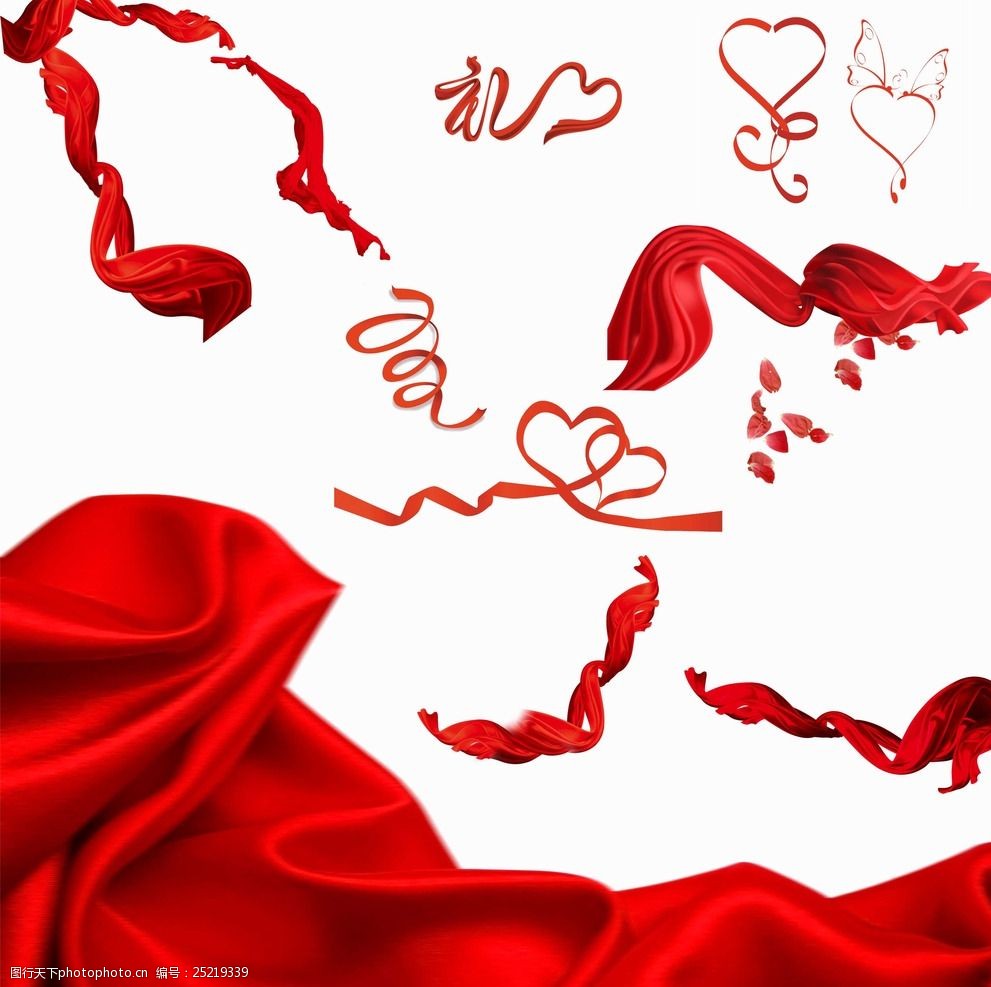 红丝绸心形飘带