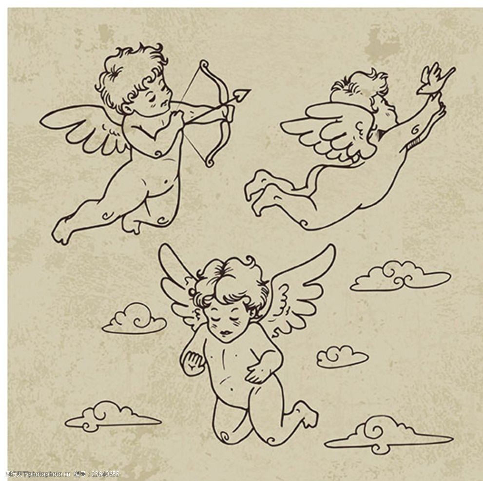 手绘复古情人节丘比特