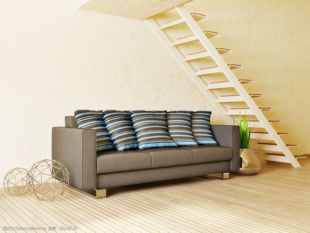 简约沙发与楼梯图片