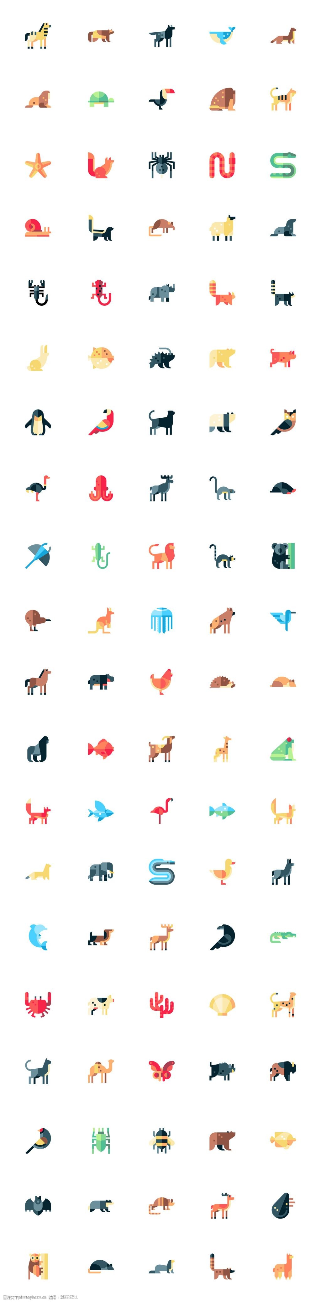 100枚扁平动物图标