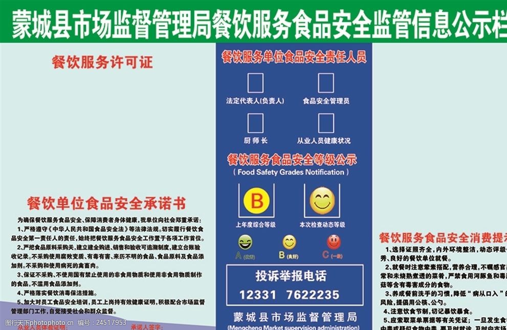 餐饮食品安全监督信息公示栏