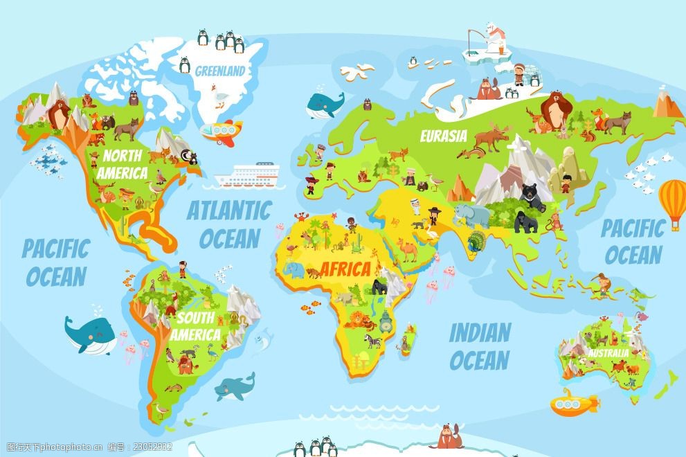 卡通世界地形图矢量