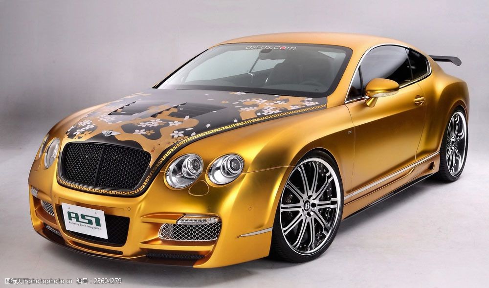 一辆豪华金色轿车特写图片