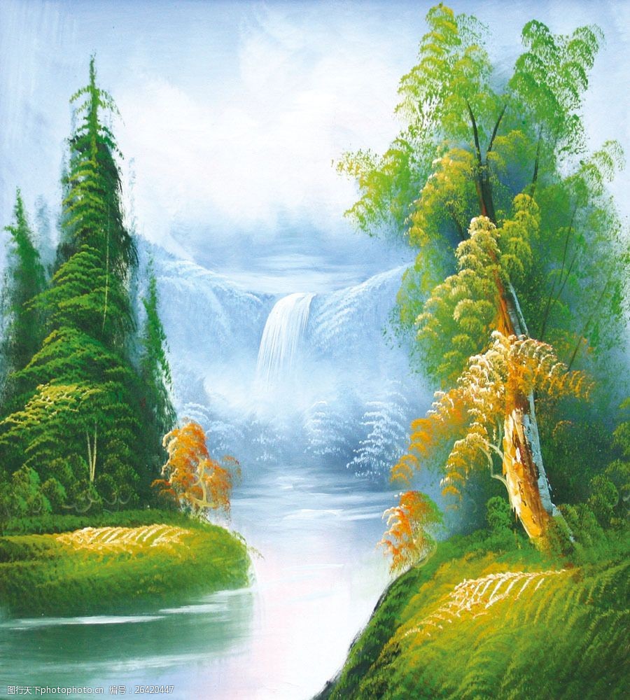 关键词:自然风景瀑布油画图片素材 名画 油画 艺术 绘画 文化艺术