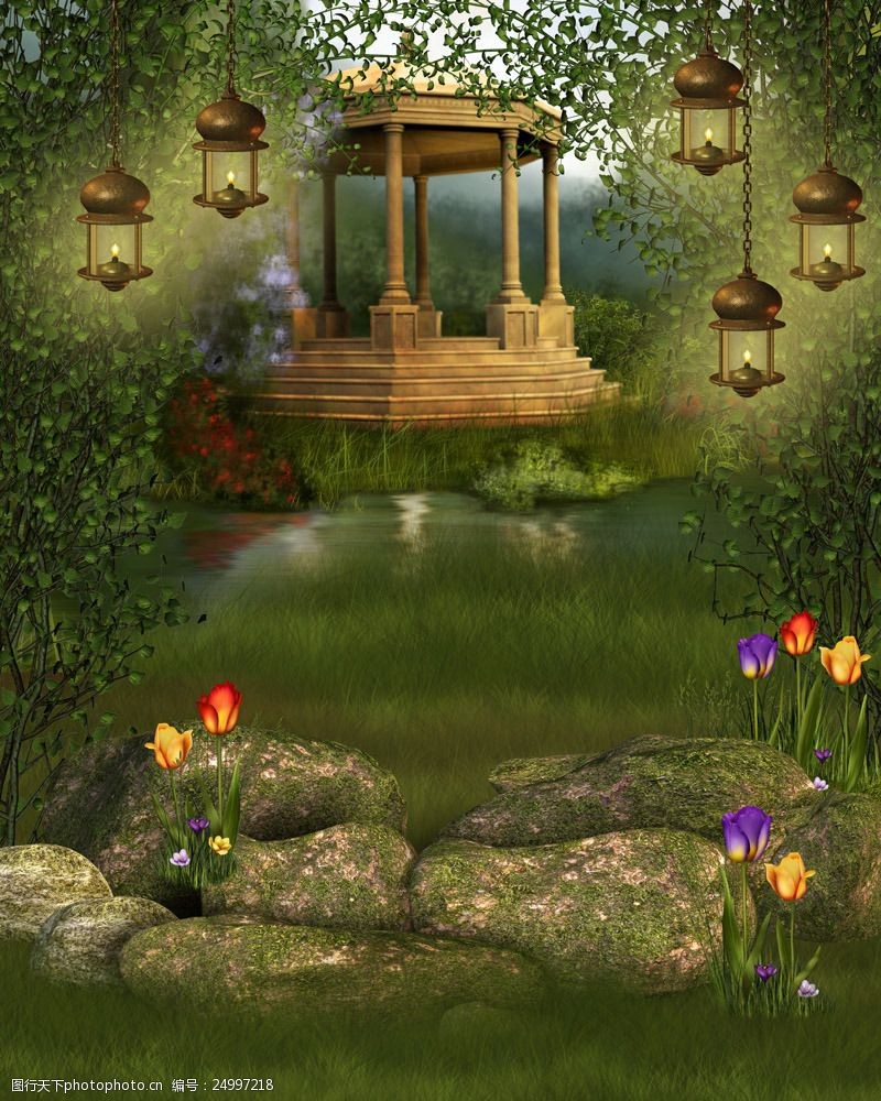 关键词:亭子与鲜花草地图片素材 鲜花 草地 亭子 自然风景 美丽风景