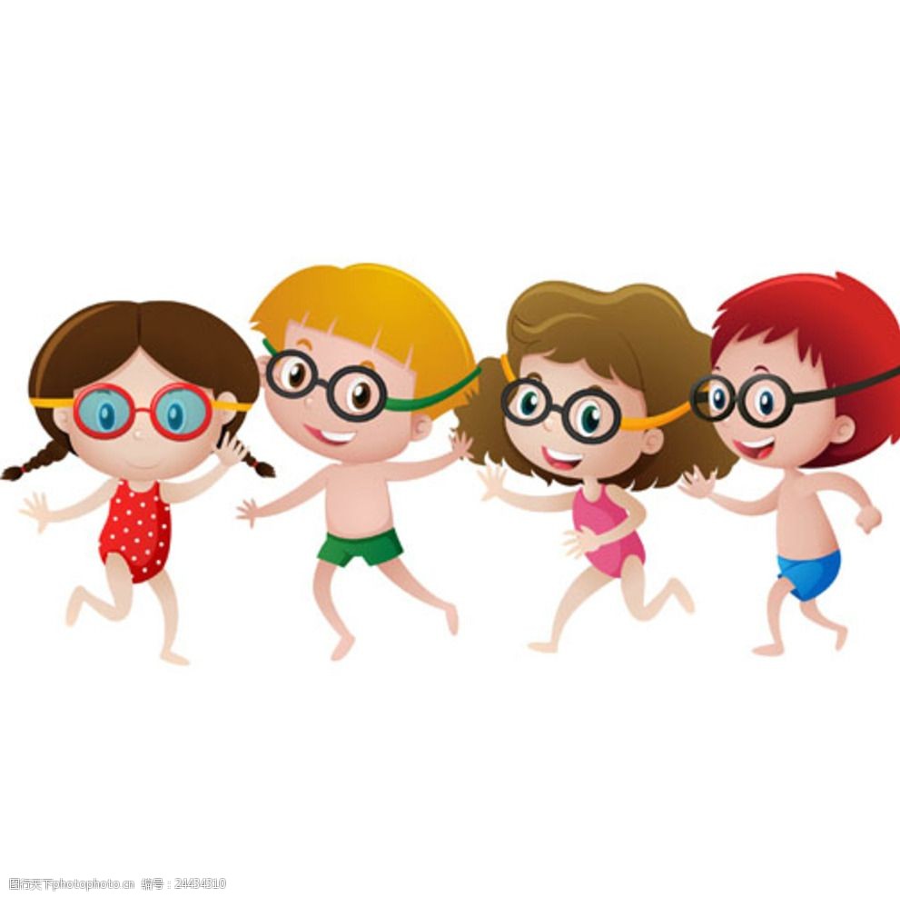 卡通儿童节穿泳衣的孩子