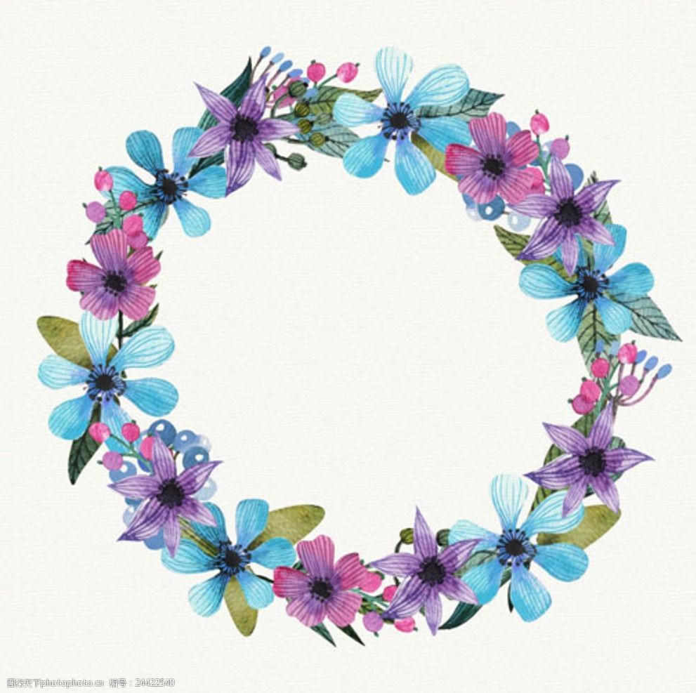 手绘水彩春季花卉花环