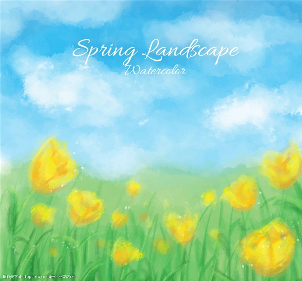 花卉 水彩 风景 春季 郁金香 花海 设计 动漫动画 风景漫画 ai