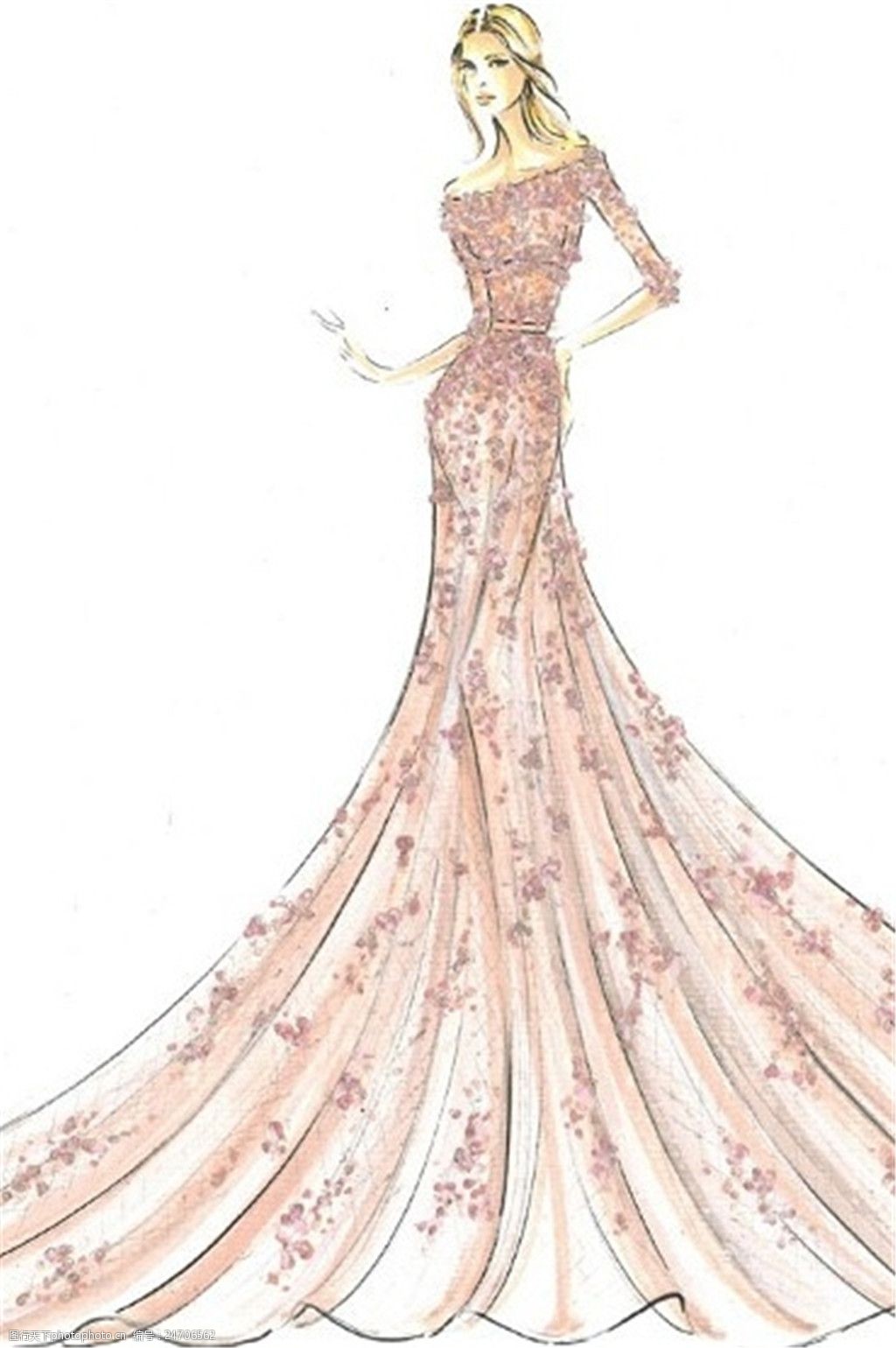 花纹长裙礼服设计图