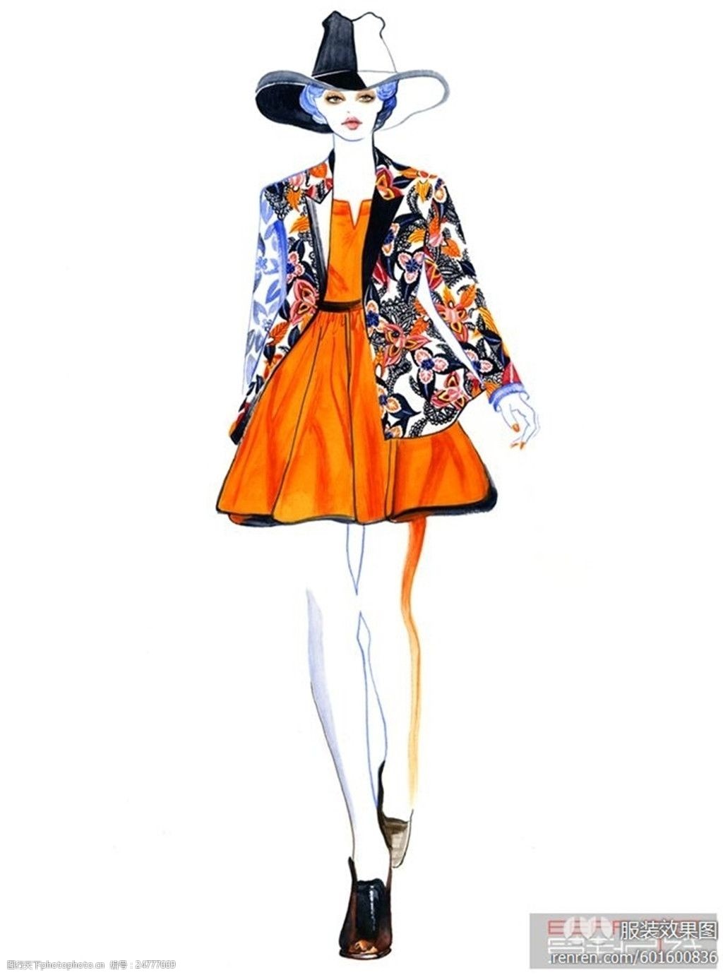 橙色连衣裙设计图