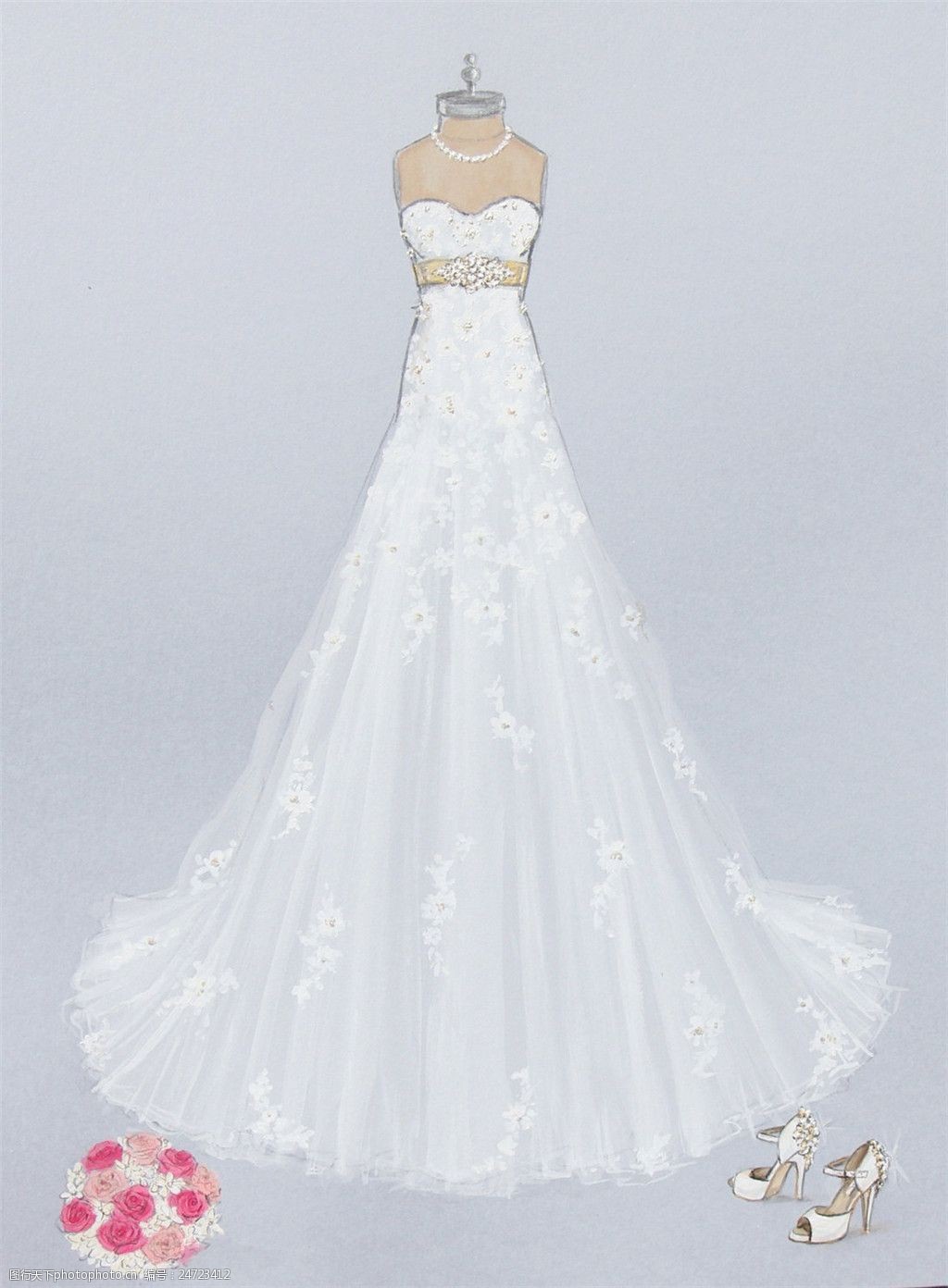 白色抹胸婚纱设计图