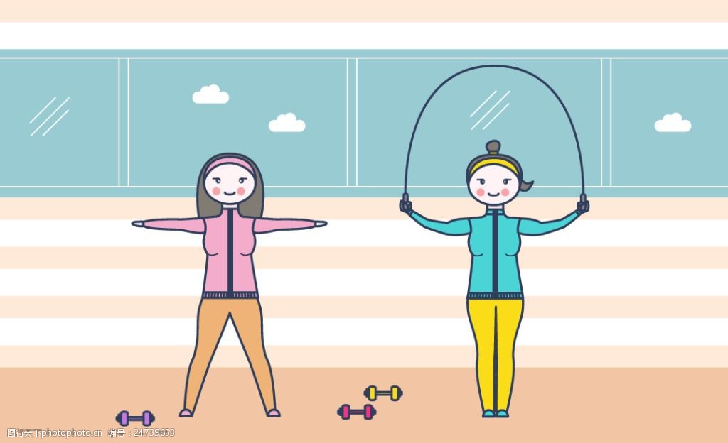 扁平化手绘健身插画